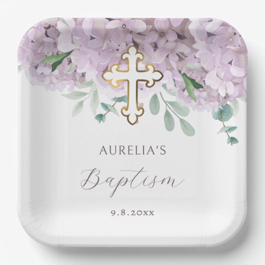 Blush Hydrangea Taufe Pappteller (Vorderseite)