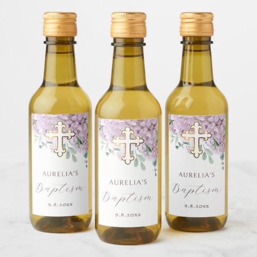 Blush Hydrangea Taufe Weinetikett (Flaschen)