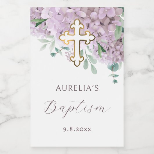 Blush Hydrangea Taufe Weinetikett (Einzelnes Label)