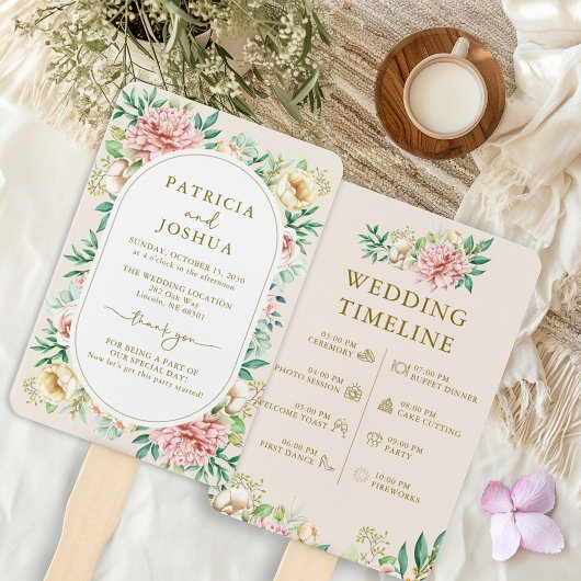 Blush Hydrangea Wedding Program Hand Fan Fächer