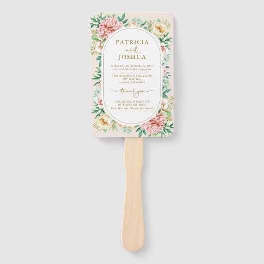 Blush Hydrangea Wedding Program Hand Fan Fächer (Vorderseite)
