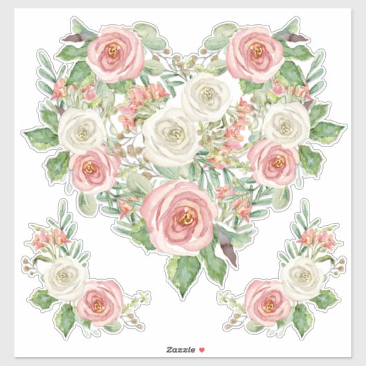 Blush in White Rose Wasserfarbe Blumendesign Aufkleber (Blatt)