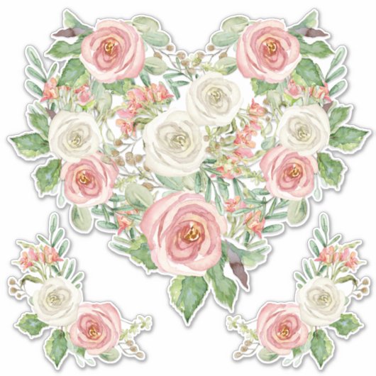 Blush in White Rose Wasserfarbe Blumendesign Aufkleber (Vorderseite)