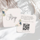 Blush & Indigo Aquarellfarben QR Code Hochzeit Begleitkarte