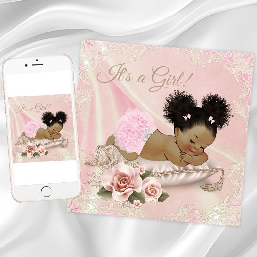 Blush Ivory African American Baby Shower Einladung