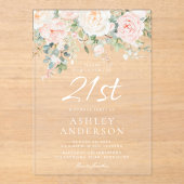 Blush & Ivory Blume 21. Geburtstag Party Acryleinladungen (Vorderseite)
