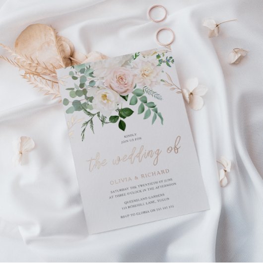 Blush & Ivory Blume Rose Gold Hochzeit Folieneinladung
