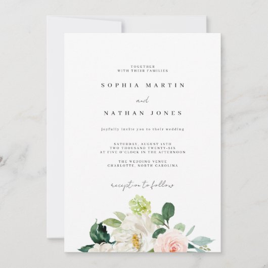 Blush Ivory Botanische Hochzeit Einladung (Vorderseite)