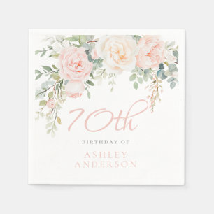 Blush & Ivory Elegante Blume 70. Geburtstagsparty Serviette