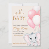 Blush Ivory Elephant Pink Balloons Babydusche Einladung (Vorderseite)