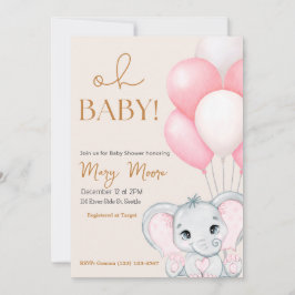 Blush Ivory Elephant Pink Balloons Babydusche Einladung