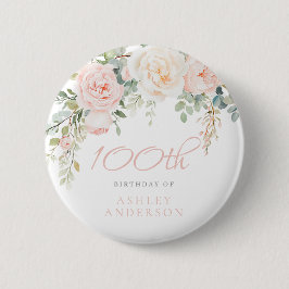 Blush & Ivory Floral 100. Geburtstagsparty Button