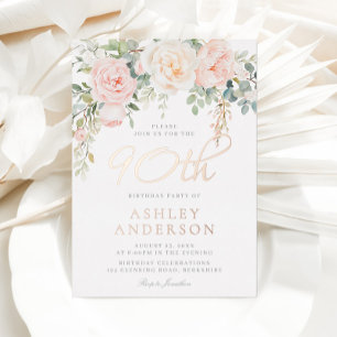 Blush & Ivory Floral 90. Geburtstagsparty Rose Gol Folieneinladung