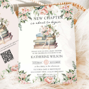 Blush Ivory Floral Books Neues Kapitel Babydusche Einladung