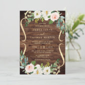 Blush Ivory Floral Pretty Rustic Wood Wedding Einladung (Stehend Vorderseite)