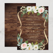Blush Ivory Floral Pretty Rustic Wood Wedding Einladung (Vorne/Hinten)