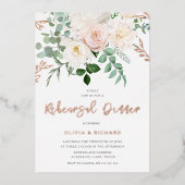 Blush & Ivory Flowers Rose Gold Rehearsal Dinner Folieneinladung (Vorderseite)