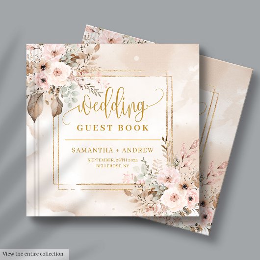 Blush Ivory Gold Floral Frame Wedding Gästebuch