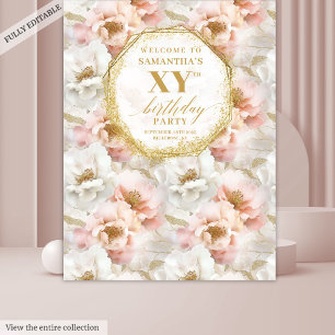 Blush Ivory Gold Geburtstag Foto Stand Wandteppich