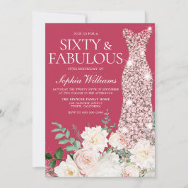 Blush & Ivory, Rose Gold & Magenta 60. Geburtstag Einladung