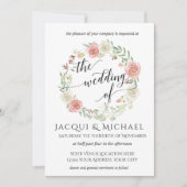 Blush Ivory-Rose mit Leaf-Wraath-Hochzeit Einladung (Vorderseite)