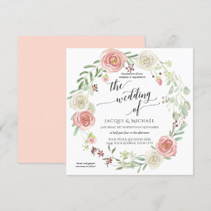 Blush Ivory Rose Wreath Foliage Hochzeit Wasserfar Einladung