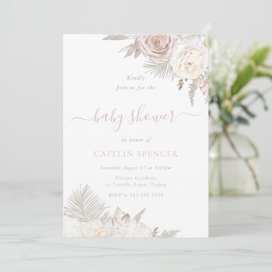 Blush & Ivory Schöne BläserBaby-Dusche Einladung (Stehend Vorderseite)