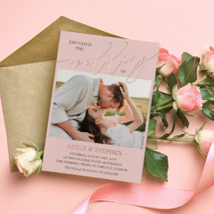 Blush Join US Script Fotos Doppelseitige Hochzeit Folieneinladung
