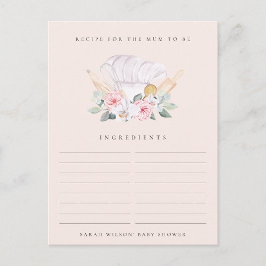 Blush Koch Hat Blumenrezeptur Anfrage Baby Dusche Postkarte (Vorderseite)