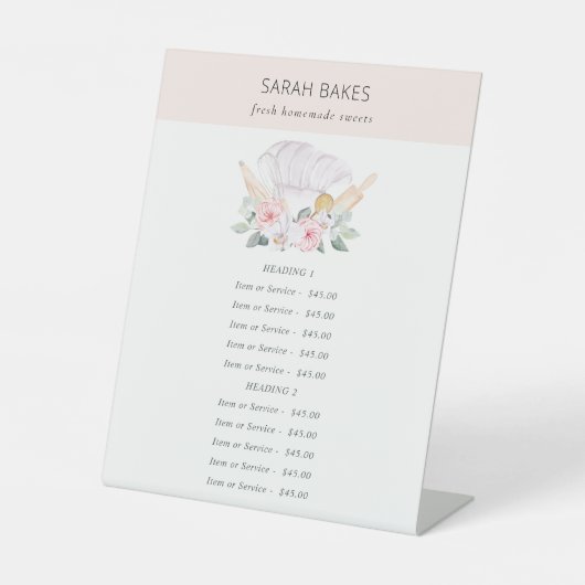 Blush Koch Hat Floral Whisky Bäckerei Service Prei Sockelschild (Vorderseite)