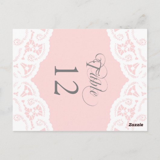 Blush Lace Doily Wedding Tischnummer Table Cards (Rückseite)