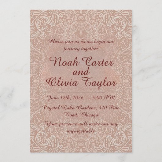 Blush Lace Elegant Wedding Invitation Einladung (Vorderseite)