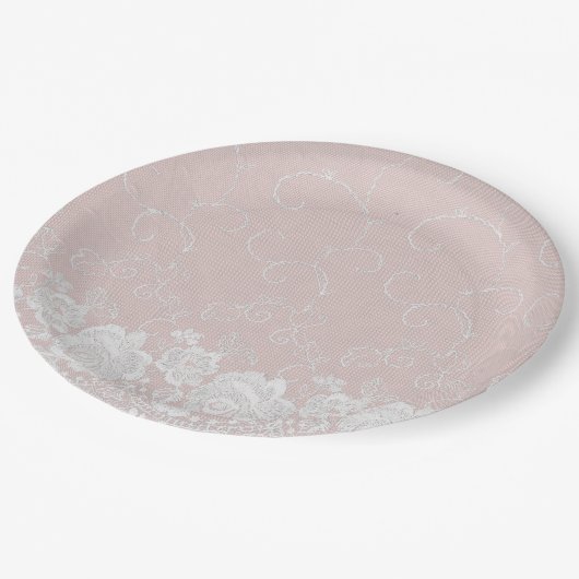 Blush Lace Floral Pappteller (Schrägansicht)