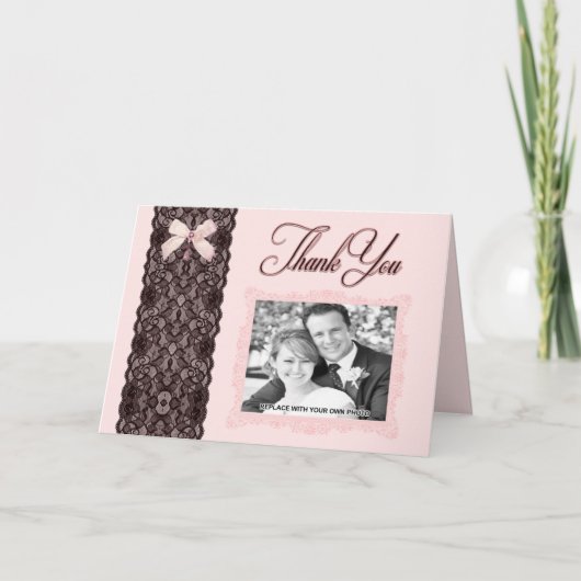 Blush Lace Wedding Thank You Card Dankeskarte (Vorderseite)