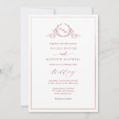Blush Lachs Pink Watercolor Chic Monogram Wedding Einladung (Vorderseite)