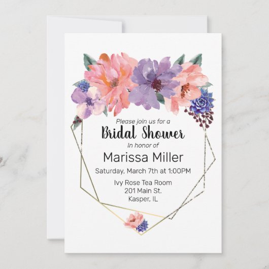 Blush Lavendel Blue Gold Frame Einladung (Vorderseite)