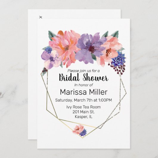 Blush Lavendel Blue Gold Frame Einladung (Vorne/Hinten)