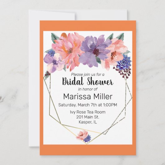 Blush Lavendel Blue Gold Frame Einladung (Vorderseite)