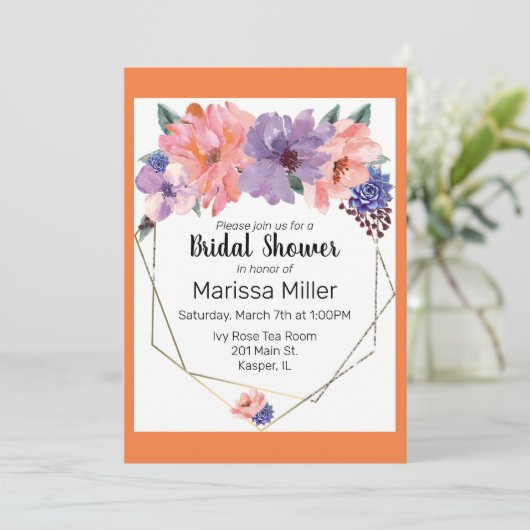 Blush Lavendel Blue Gold Frame Einladung (Stehend Vorderseite)