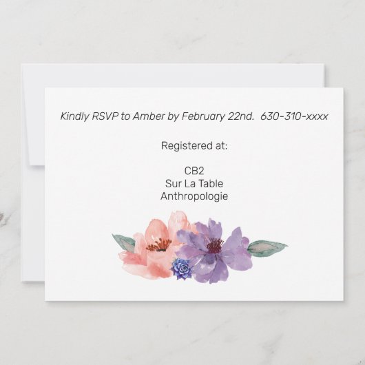 Blush Lavendel Blue Gold Frame Einladung (Rückseite)