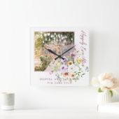 Blush Lavendel Lila Blüte glücklich immer nach Quadratische Wanduhr (Zuhause)