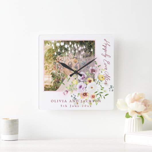 Blush Lavendel Lila Blüte glücklich immer nach Quadratische Wanduhr (Zuhause)