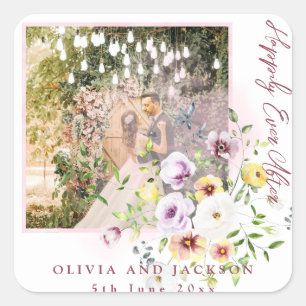 Blush Lavendel Lila Blüte glücklich immer nach Quadratischer Aufkleber