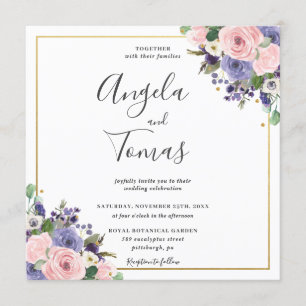 Blush Lavender Blumengrün Wedding Gold Square Einladung