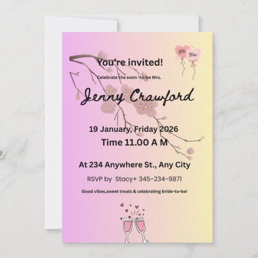Blush & Lavender Bridal Shower Invitation | Cherry Ankündigung (Vorderseite)