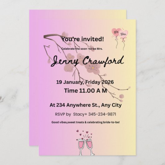 Blush & Lavender Bridal Shower Invitation | Cherry Ankündigung (Vorne/Hinten)