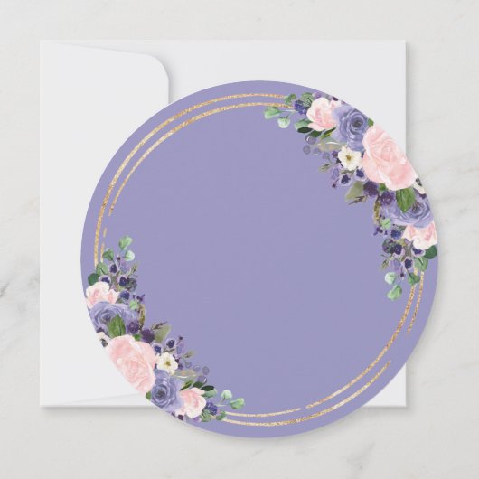 Blush Lavender Floral Wedding Gold Glitzer Circle Einladung (Rückseite)