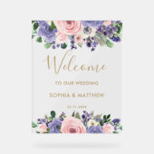 Blush Lavender Purple Floral Wedding Welcome Acrylschild (Vorderseite)