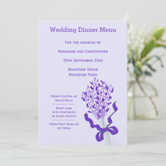 Blush Lavender Wedding Menükarte (Stehend Vorderseite)
