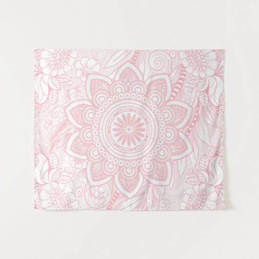 Blush Light Pink Mandala mit floralem Muster Wandteppich (Vorderseite (Horizontal))